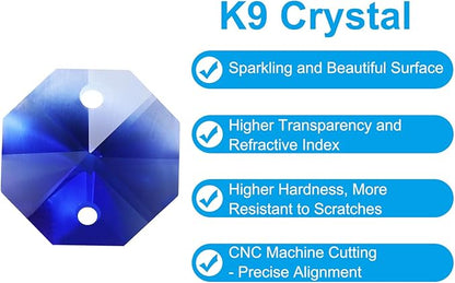 PATIKIL K9 Crystal Octagon Beads 2 Holes Pendants, 60 Pack 14mm Chandelier Prisms Parts Ornaments Hanging Beads for DIY Arts Crafts Decoration, Blue