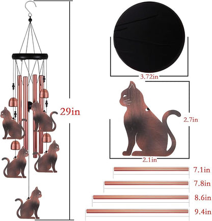 Cat Wind Chimes for Garden, Gifts for Mom, Home, Balconies, Rooms, Patio, Indoor, Outdoor Cat Decoration, Aluminum Cats Chimes, Cats Wind Catcher, Red Copper Cats Wind Bells, Cats Wind Chimes Decor