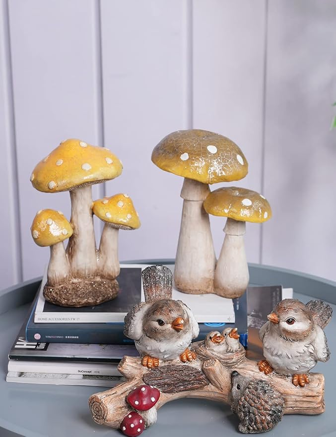 SEINHIJO Mushroom Statue Fairy Garden Decor Outdoor Figurine Polyresin Patio Gift 7.1 Inch