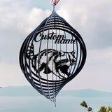 Personalized Raccoon Metal Wind Spinner, Custom Hanging Decoration for Outdoor Display, Kinetic Forest Ornament, Woodland Gift (Raccoon Garden Wind Spinner)