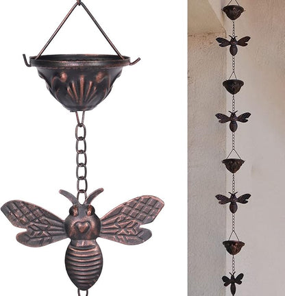 8.5Ft Bee and Cup Rain Chain Outdoor Decorative Rain Gutter Drain Rain Catcher Gutter Chain