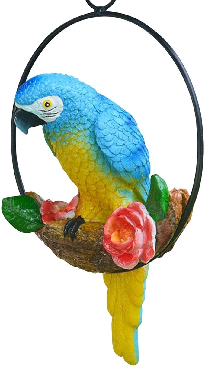 Hanging Parrot Statue Outdoor,Parrot Sculpture Decor for Outdoor Decor, Bird Decoration with Iron, Parrot Statue for Tree Lawn Garden Porch, Landscape Ornament