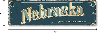 SmartSign 4 x 14 inch Nebraska State Vintage Metal Sign “Equality Before The Law”, 40 mil Rustproof Aluminum with Clear Overcoat, Retro Wall Décor, Multicolor, Made in USA
