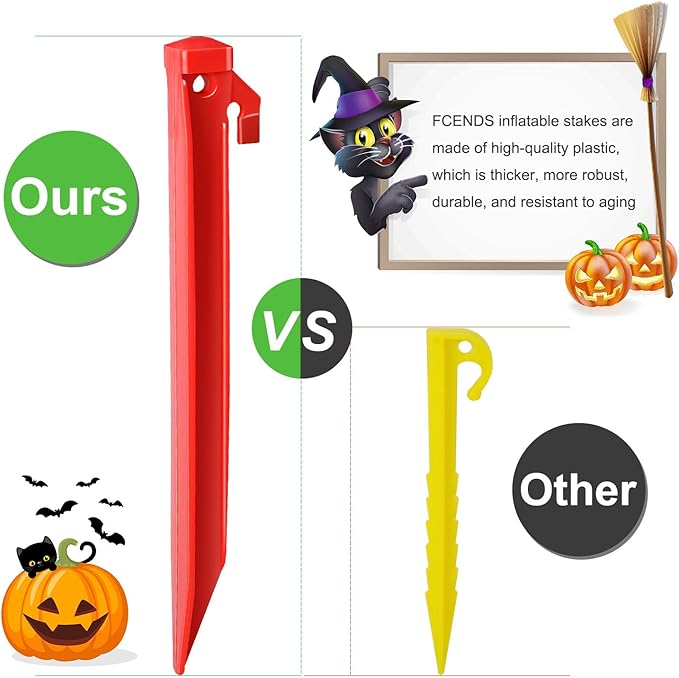 Plastic Inflatable Stakes Set for Halloween Christmas Holiday Inflatables Garden Decorations, Include 12PCS Inflatable Tent Stakes, 12Pcs of Hooks, and 65.5 FT Rope