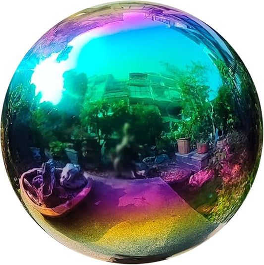20cm/8 inch Garden Sphere Mirror Gazing Ball,Rainbow Stainless Steel Polished Reflective Smooth Hollow Globe Ball,Durable Colorful and Shiny Decorations Addition to Garden Patio Yard Home