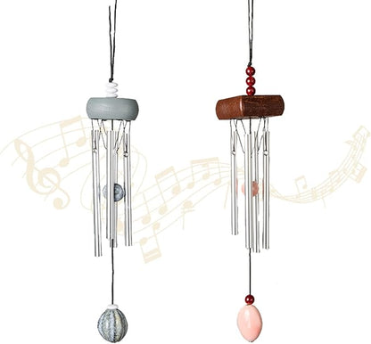 i-lan 2 Pack Small Silver Wind Chimes for Outside, Mini Aluminum Tubes with Ceramic Drop, Gentle Soothing Sound for Garden Patio Porch Decor, Zen Hanging Memorial Gifts for Mom Backyard Balcony