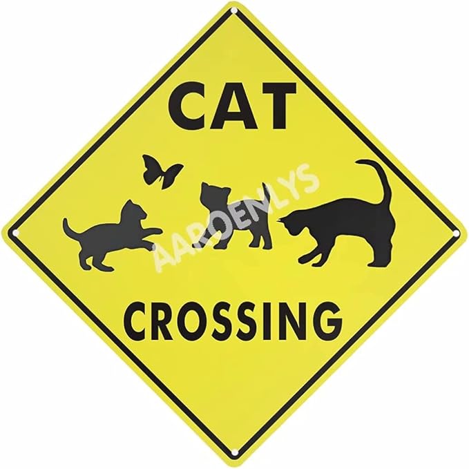 AAROENLYS Metal Tin Sign Cat Crossing Xing Farm Organic Country Yard Sign Aluminum Street Sign for Indoor Outdoor Home Decor Wall Decoration 12x12 Inch, 12 X 12 IN