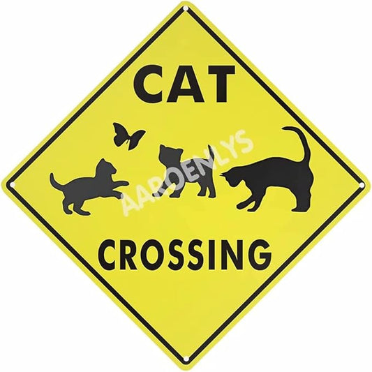 AAROENLYS Metal Tin Sign Cat Crossing Xing Farm Organic Country Yard Sign Aluminum Street Sign for Indoor Outdoor Home Decor Wall Decoration 12x12 Inch, 12 X 12 IN