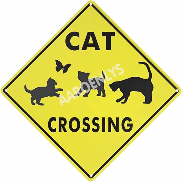 AAROENLYS Metal Tin Sign Cat Crossing Xing Farm Organic Country Yard Sign Aluminum Street Sign for Indoor Outdoor Home Decor Wall Decoration 12x12 Inch, 12 X 12 IN