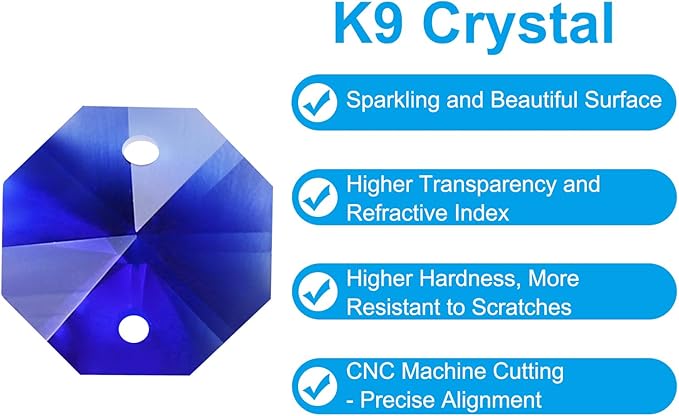 PATIKIL K9 Crystal Octagon Beads 2 Holes Pendants, 60 Pack 14mm Chandelier Prisms Parts Ornaments Hanging Beads for DIY Arts Crafts Decoration, Dark Blue