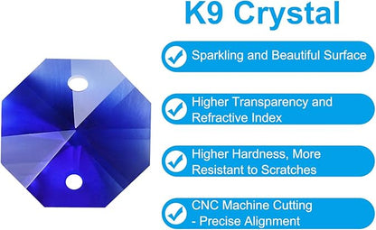 PATIKIL K9 Crystal Octagon Beads 2 Holes Pendants, 60 Pack 14mm Chandelier Prisms Parts Ornaments Hanging Beads for DIY Arts Crafts Decoration, Dark Blue