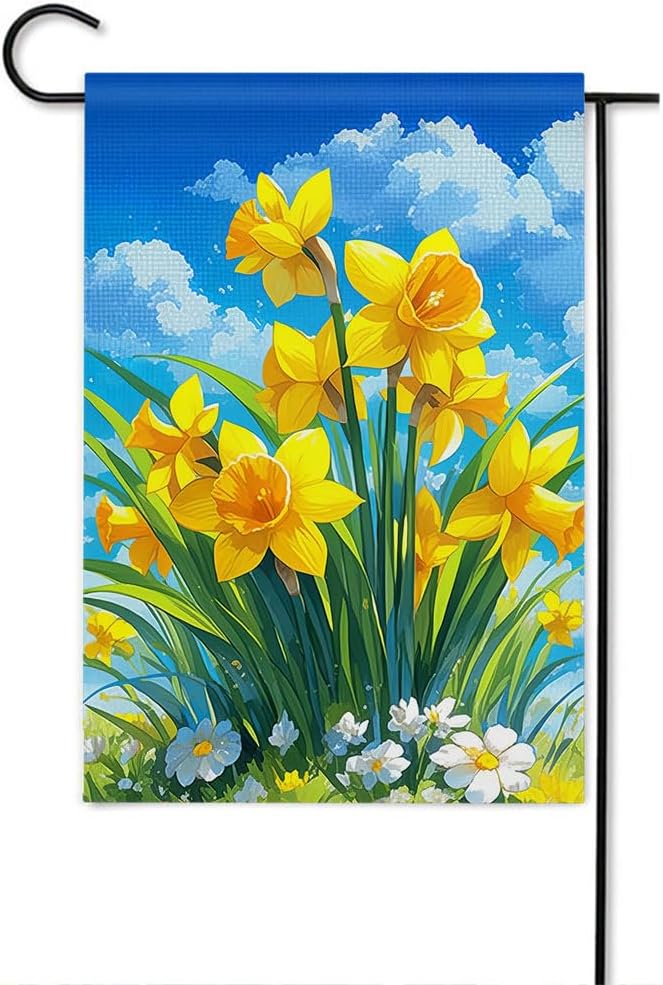 Gkyygk Welcome Garden Flag Yellow Daffodils Flower 12x18 Inch Double Sided Burlap Banners Yard House Seasonal Farmhouse for Men Women