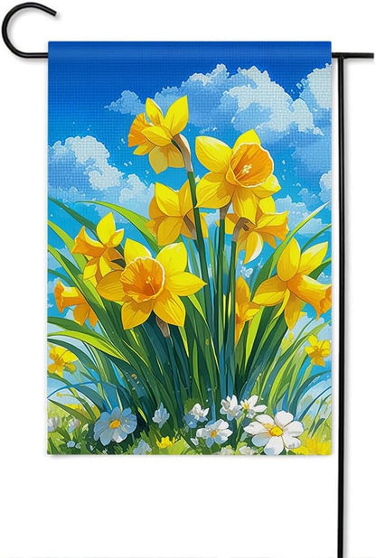 Gkyygk Welcome Garden Flag Yellow Daffodils Flower 12x18 Inch Double Sided Burlap Banners Yard House Seasonal Farmhouse for Men Women