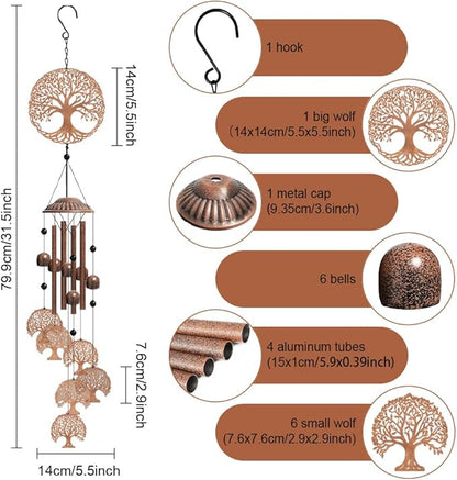 OLYCRAFT Tree of Life Wind Chimes Outdoors Wind Chime Sympathy Memorial Windchime Iron Windchime Memorial Presents Hanging Windbell for Patio Backyard Home Garden Pendant Decoration -31.5 Inch