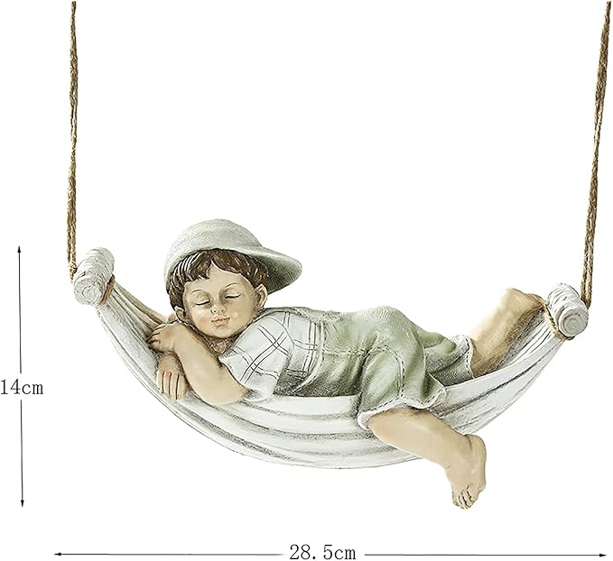TY&WJ Boy Girl On Swing Garden Ornaments,Romantic Lovers Outdoor Statues,Weather-Resistant Hanging Sculpture for Yard Lawn Tree Decoration Stone Finish (Color : Boy)