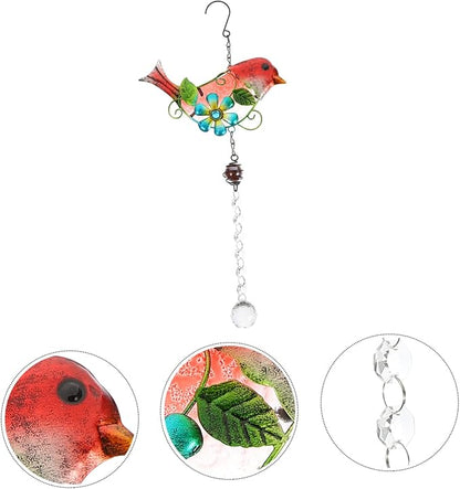 SUPVOX Creative Bird Figurine Hanging Decor Glass and Iron Garden Statue for Home Adornment Unique Outdoor Decoration for Garden and Patio