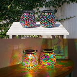 Stargarden 4 Pack Mosaic Solar Lanterns Outdoor Waterproof, Colorful Glass Hanging Lantern Decorative Solar Lights for Yard, Patio, Lawn, Gaden Decor