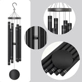 Extra Large Wind Chimes for Outside Deep Tone - Engraved Lines of Aluminum Tubes, Total 50 in Black Deep Tone Wind Chimes, Memorial Sympathy Gifts, Soothing Wind Chime Outdoor Garden Decor