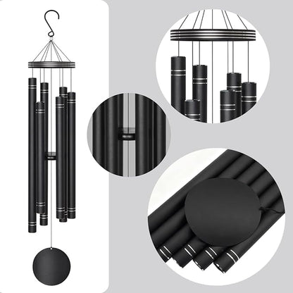 Extra Large Wind Chimes for Outside Deep Tone - Engraved Lines of Aluminum Tubes, Total 50 in Black Deep Tone Wind Chimes, Memorial Sympathy Gifts, Soothing Wind Chime Outdoor Garden Decor
