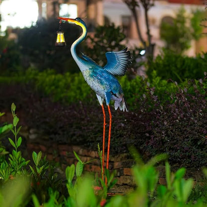 DREAMSOUL Solar Garden Statues 40.6 Inch Tall Heron Outdoor Statues, Metal Crane Statue for Garden, Patio, Yard Decor