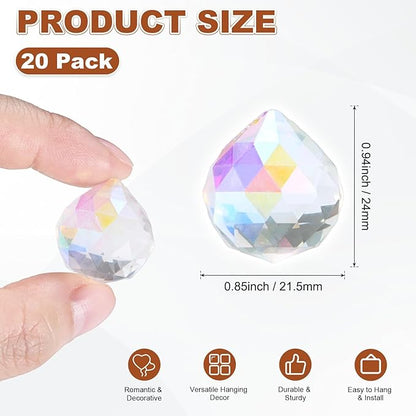 M METERXITY 20-Pack Crystal Ball Prisms, 24mm/0.94 Inch Chandelier Pendant Maker Hanging Crystals Chandelier Prisms for Home/Windows/Garden/DIY Decoration[Vibrant Colors]