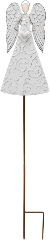 E-view Metal Angel Garden Stakes Antiqued Decorative Angel Stake with Heart - Outdoor Iron Lawn Art Yard Sign Patio Backyard Decor (1 Piece)