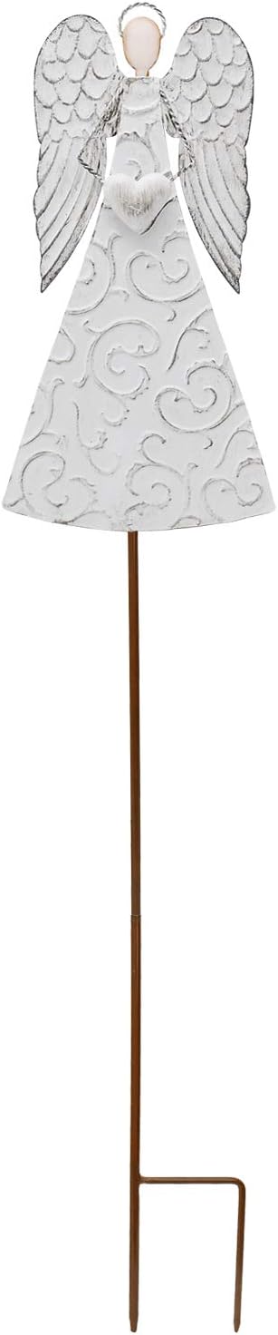 E-view Metal Angel Garden Stakes Antiqued Decorative Angel Stake with Heart - Outdoor Iron Lawn Art Yard Sign Patio Backyard Decor (1 Piece)