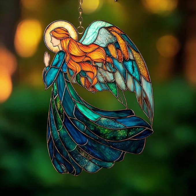Vivid Angel Mosaic Art Acrylic Suncatcher Stained Glass Effect Window Car Hanging Christmas Ornament Indoor Outdoor Decor Garden Sun Catcher Panel for Butterfly Lover for Women Mom Grandma