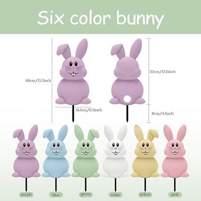 6 Pcs Outdoor Easter Bunny Decorations, 15.7 Inch Metal Easter Bunny Garden Stakes, Double-Sided Pastel Rabbit Yard Signs with Stakes for Spring Lawn Patio Garden Decor & Photo Props