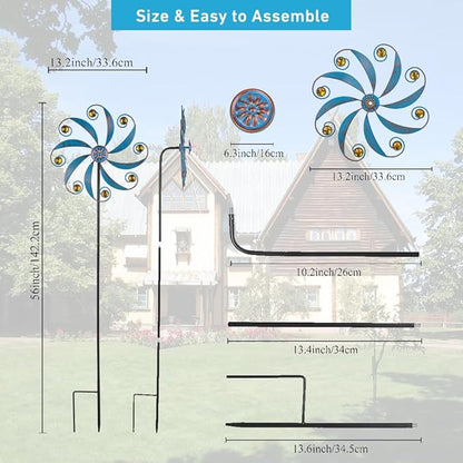 Stargarden 2Pack Wind Spinner, Metal Outdoor Wind Sculptures & Spinners, Small Garden Pinwheels for Yard and Garden Decor(Blue)
