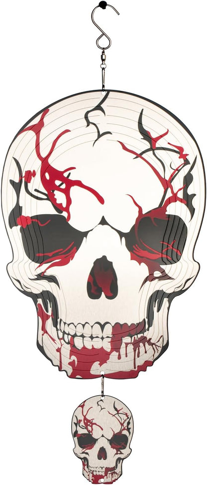 12inch Halloween Decoration Skull Wind Spinner Outdoor, 3D Kinetic Hanging Wind Sculpture, Stainless Steel Rustproof Garden Spinner Decor, Metal Yard Art, Unique Gift for Men, Holidays