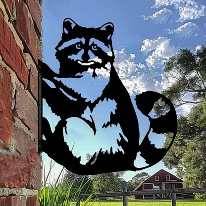 WADORN Metal Raccoon Garden Fence Decor, Raccoon Silhouette Decorative Farmhouse Statue Backard Wall Decor Cute Animal Yard Art Garden Stake for Garden Yard Patio Park Home Outdoor Decorations
