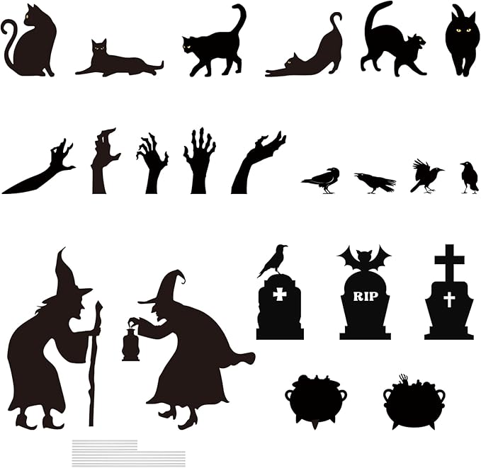 AmazingSpark 22 Pcs Halloween Decorations Outdoor Witch Silhouette Yard Signs with Stakes Black Cat Hands Tombstones Cauldron Set Corrugated Plastic Waterproof Scary Silhouette for Lawn Garden Decor