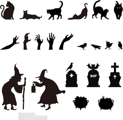 AmazingSpark 22 Pcs Halloween Decorations Outdoor Witch Silhouette Yard Signs with Stakes Black Cat Hands Tombstones Cauldron Set Corrugated Plastic Waterproof Scary Silhouette for Lawn Garden Decor