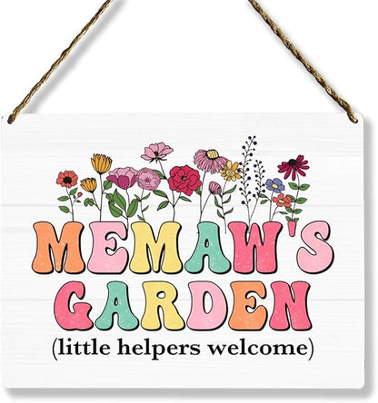 Memaw's Garden Wooden Sign Decor, Indoor Decoration Hanging Signs 8x10 Inches, Outdoor Garden Decor Yard Wall Hanging Decor Sign, Mothers Day Gifts Birthday Gifts for Mom Grandma