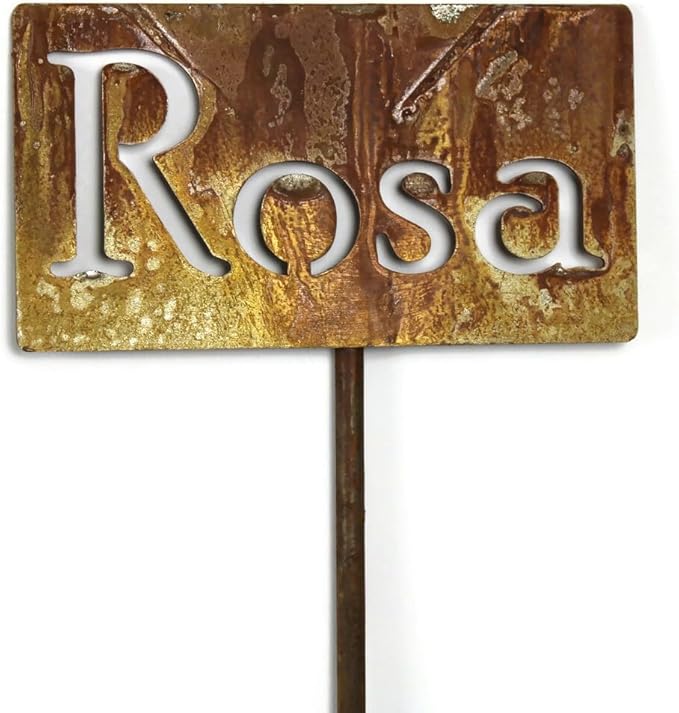 Classic Metal Garden Markers Clearance Items 20 to 33 Inches Tall (Rosa, Naturally Rusted)