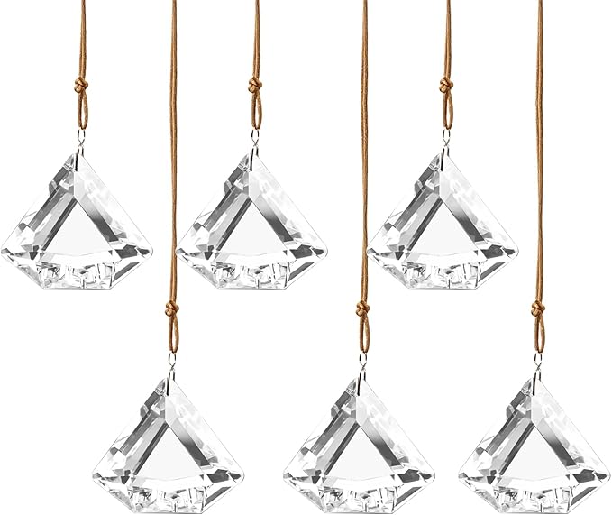 Set of 6 Crystal Glass Diamond Haingings Clear Glass Prisms Ornament Hanging Crystals Decoration for Party, Wedding, Valentines