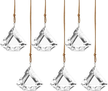 Set of 6 Crystal Glass Diamond Haingings Clear Glass Prisms Ornament Hanging Crystals Decoration for Party, Wedding, Valentines
