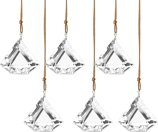 Set of 6 Crystal Glass Diamond Haingings Clear Glass Prisms Ornament Hanging Crystals Decoration for Party, Wedding, Valentines