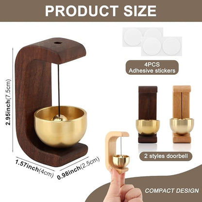 2Pcs Magnetic Shopkeepers Bell for Door Opening - Vintage Wooden Wind Chime Doorbell with Brass Bell, Wireless Adhesive Door Chime for Housewarming Gift Refrigerator Room Garden(Brown，Light)