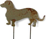 Pets and Farm Animals Metal Garden Landscape Stake (15" Wide Wiener Dog on Two Short Stakes, Naturally Rusted)