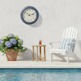 Crosstime 12 Inch Outdoor Clock with Thermometer & Hygrometer, Vintage Blue Wall Clock Waterproof, Easy to Read Decor for Patio,Garden, Pool, Backyard, Farmhouse, Bathroom