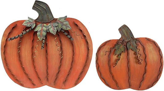Linfevisi Metal Pumpkin Decor for Outside Standing Pumpkin Sign Flat Fall Porch Decor Yard Pumpkins Statue Outdoor Fall Decorations for Home Shelf Autumn Thanksgiving Halloween Garden Kitchen 2 Pack