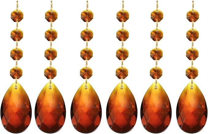PATIKIL Teardrop Crystal Chandelier, 6 Pack 120mm Length Prisms Part Dark Amber