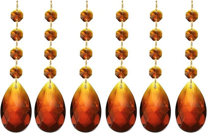 PATIKIL Teardrop Crystal Chandelier, 6 Pack 120mm Length Prisms Part Dark Amber