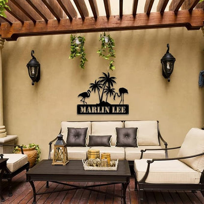 MeMate Flamingo Decor, Personalized Outdoor Metal Signs for Backyard, Porch, Deck - Custom Name Signs, Housewarming Gifts