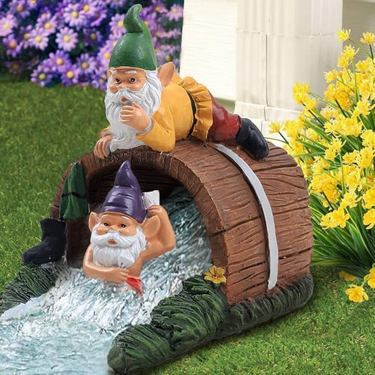 Decorative Downspout Extension, Cute Gnomes Gutter Diverter & Splash Block, Garden Statue Fits 3x4 Gutter Downspout, Prevents Mud & Puddles During the Spring, Garden Decoration for Summer.