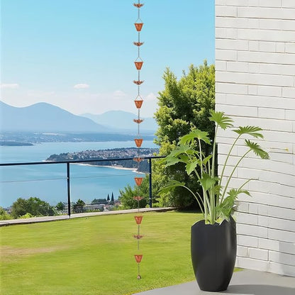 9.84ft Rain Chain with 16 Cups, Metal Rain Chain for Gutters with Bell, Adjustable Rain Catcher Chain Decor for Eaves, Drainage, Replacement for Downspout
