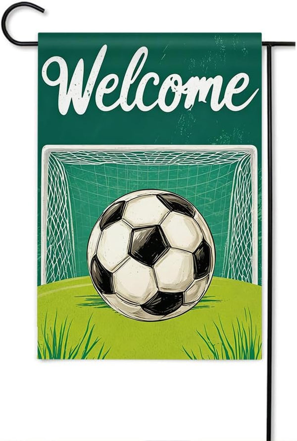 Gkyygk Soccer Net Welcome Banners Garden Flag Double Sided 12x18 Inches Farmhouse Holiday Outside Decorations Burlap Yard Flag