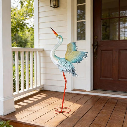40" Metal Crane Garden Statue with Solar Light, Large Outdoor Heron Sculpture,Rust-Proof Garden Sculptures & Statues,Yard Art for Patio & Backyard